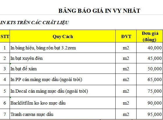 bảng giá in decal giao ngay 2h
